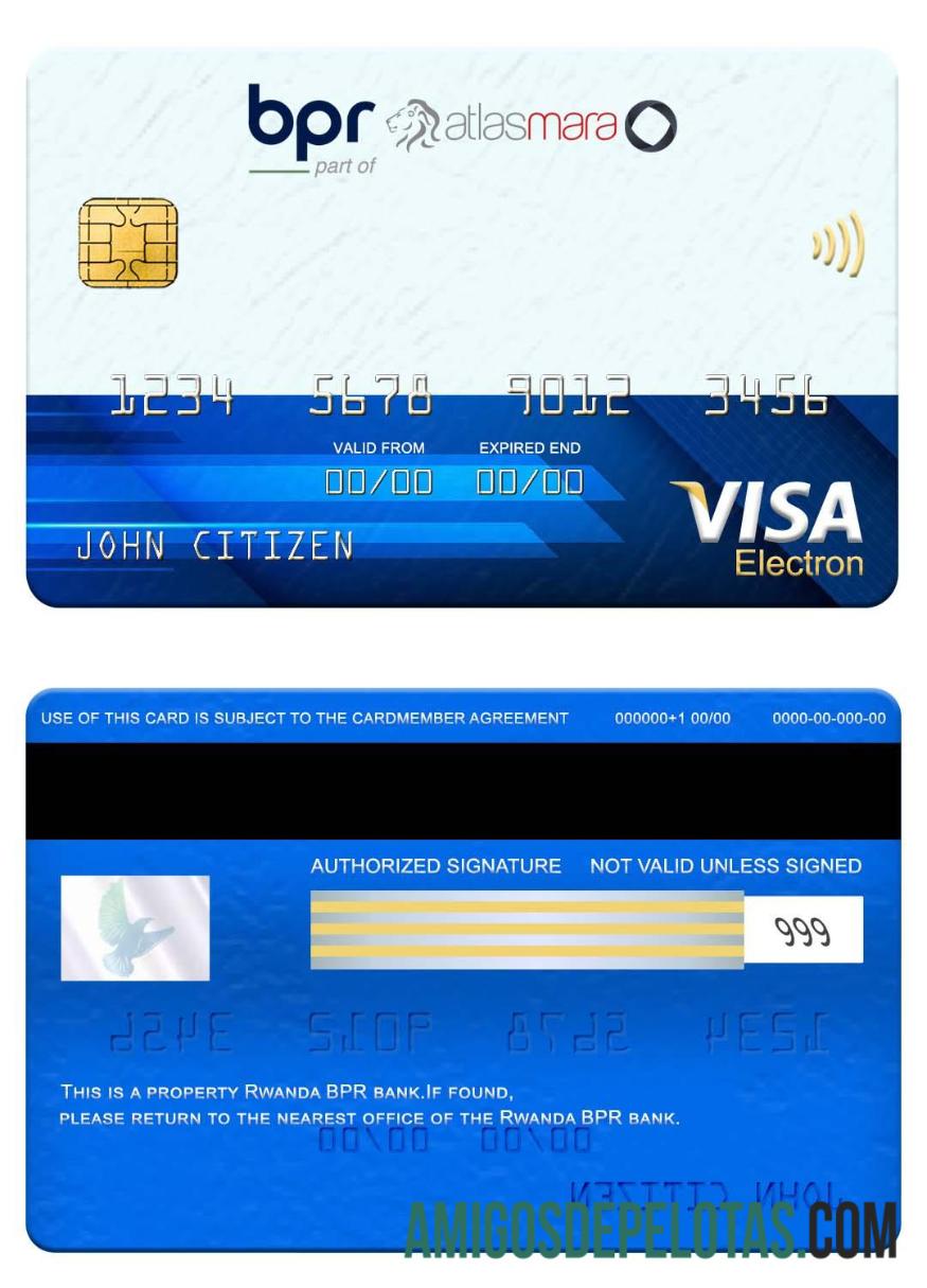 Cartão Visa Electron do Banco BPR de Ruanda exemplo real